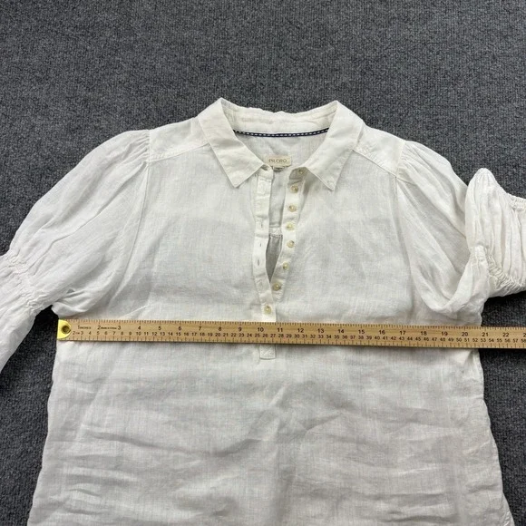 Pilcro White 100% Linen Puff Sleeve Boho Popover Blouse Top Size M - Picture 2 of 7